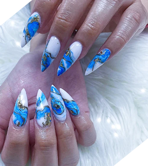 white blue nail design